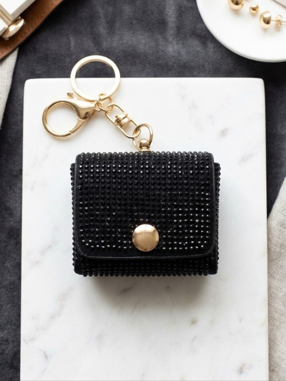 Sparkly Rhinestone Mini Bag Earbud Case & Keychain | Bling Charm Pouch